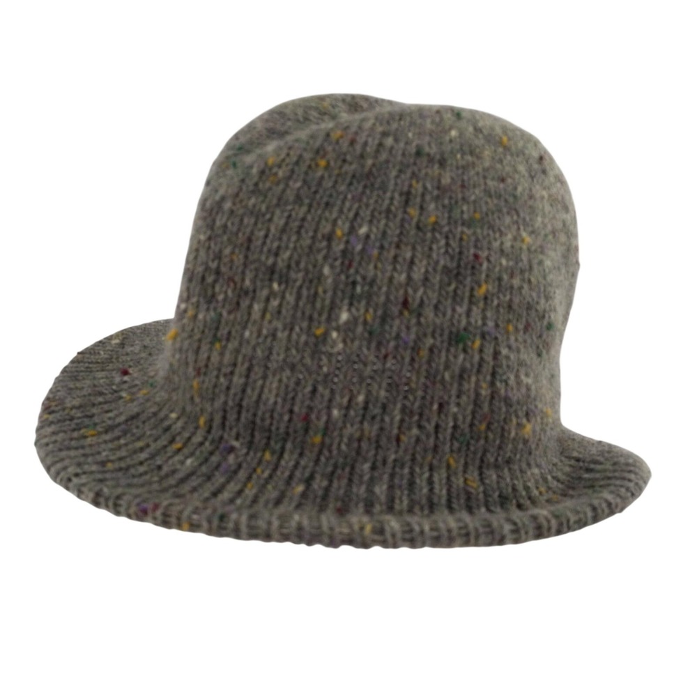 Vtg Gray Knit Bucket Hat‎ Speckled Wool Blend Women's One Size
